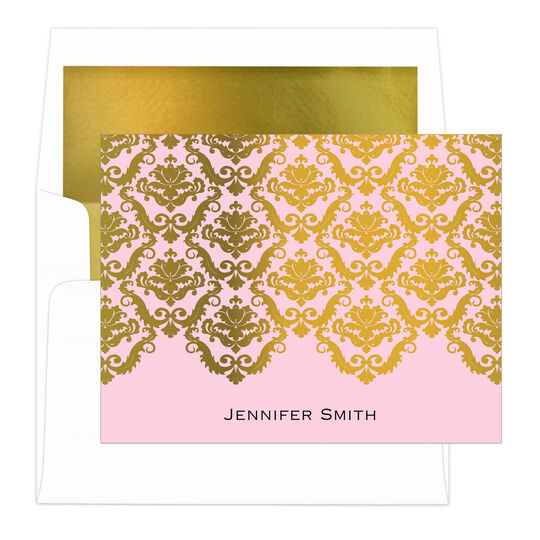 Moroccan Lace Foil Stamped Folded Note Cards with Lined Envelopes